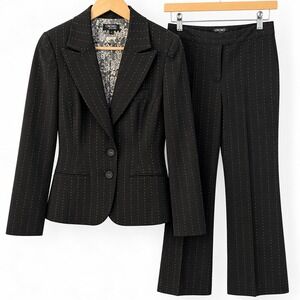 XOXO Womens Black Pinstripe Pant Suit Blazer Large Pants 9/10 Career Chic Office